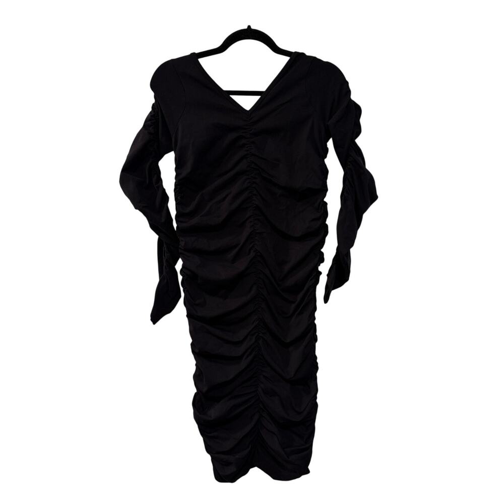 NWT! Helmut Lang XS/S Ruched Bodycon Midi Jersey Dress $495 Long Sleeve Black - Picture 3 of 12
